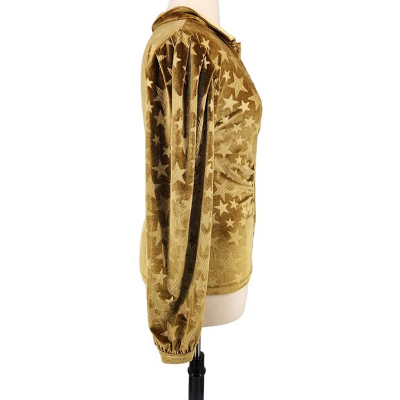 POL Crushed Velvet Gold Star Button Front Puff Long Sleeves Ruched Front Large - Picture 5 of 9